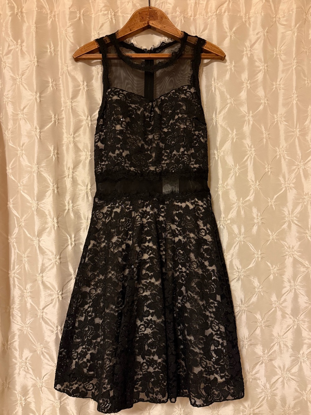 NWT Speechless Black Lace Sequin Mesh Mini Dress Nordstrom Fit Flare Sleeveless